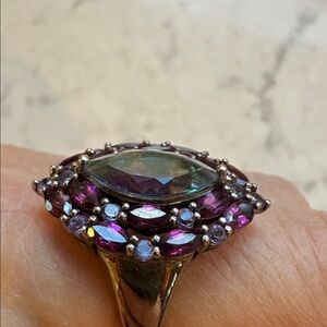 Vintage Sterling Silver, Ruby, Aquamarine and Pink Ice ring